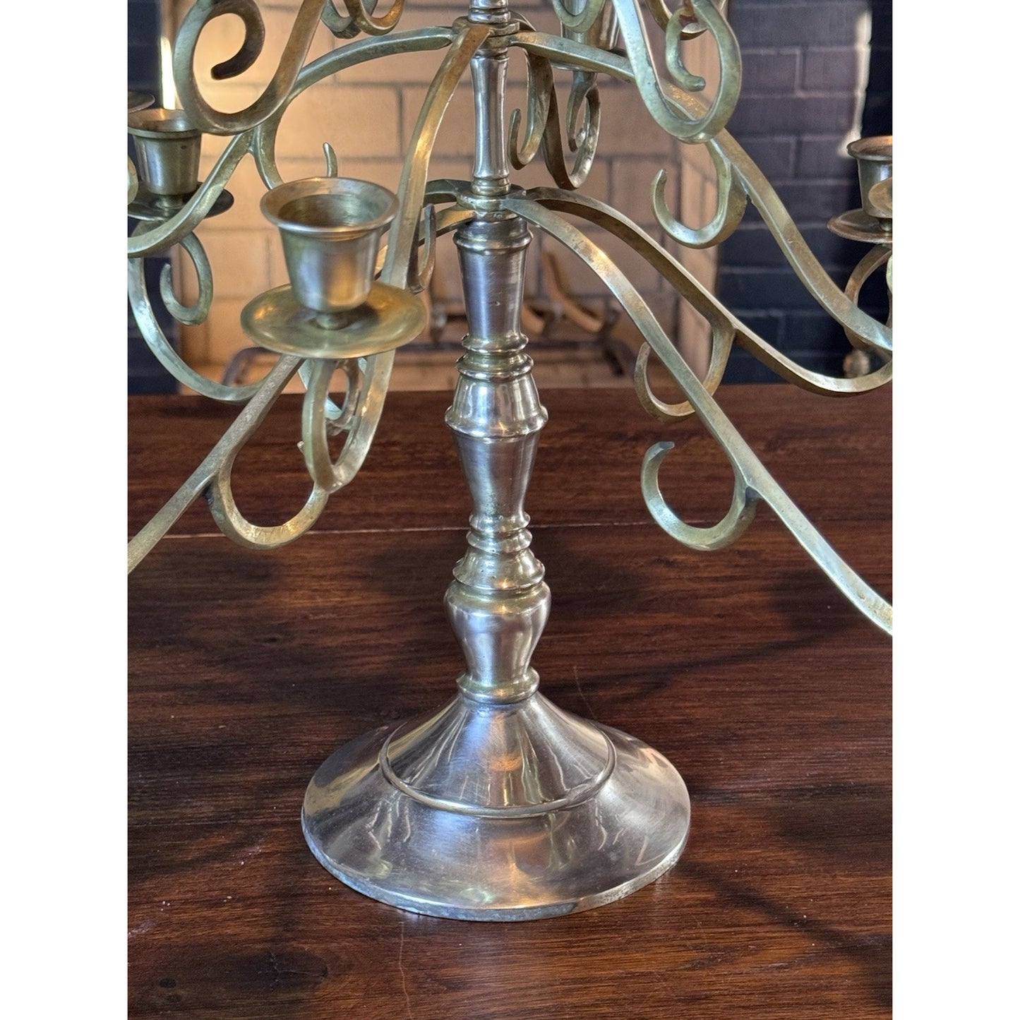 Vintage Candelabra Brass 16-Light 18.5” Scroll Taper Candle Holder Centerpiece