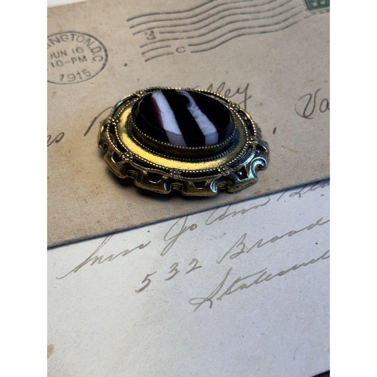 Original by Robert Victorian Revival Black & White Glass Cameo Brooch Pendant