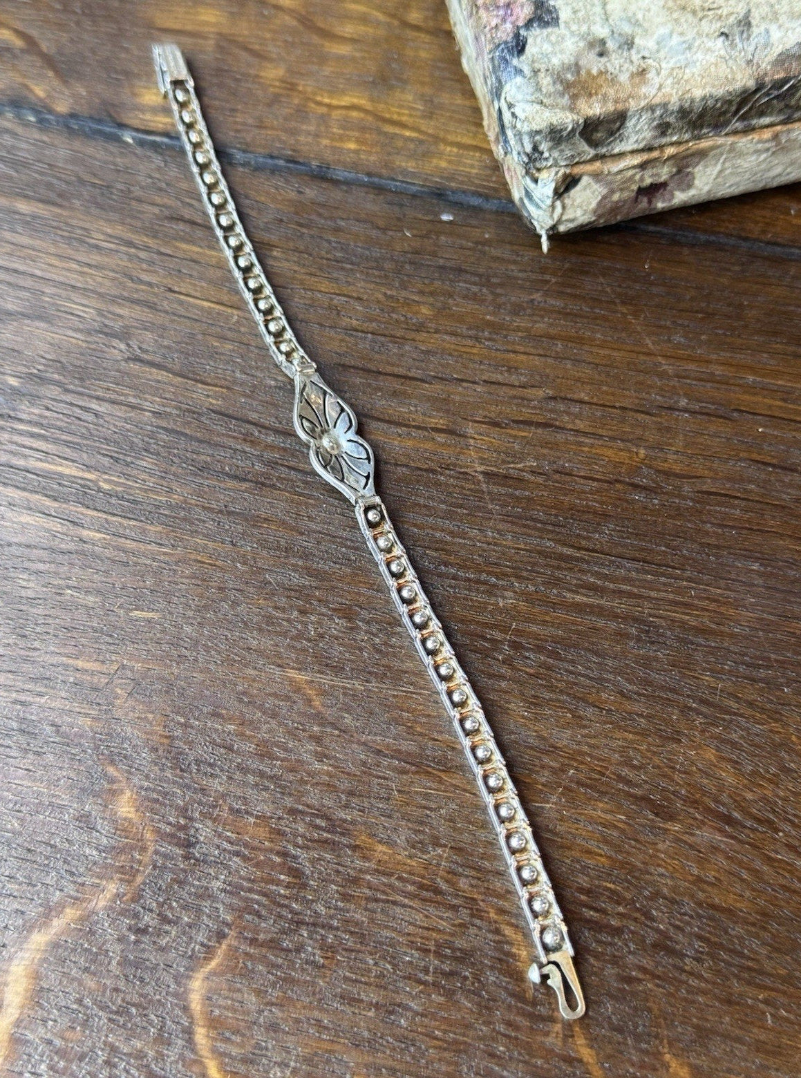 Antique Art Deco Sterling Rhinestone Tennis Bracelet Pat. 9.15.25 6.75”