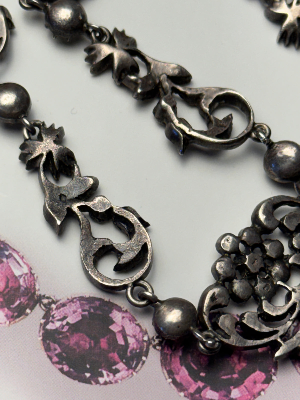 FRENCH Georgian Style Crown Saint Esprit Antique Foiled Paste Festoon Necklace