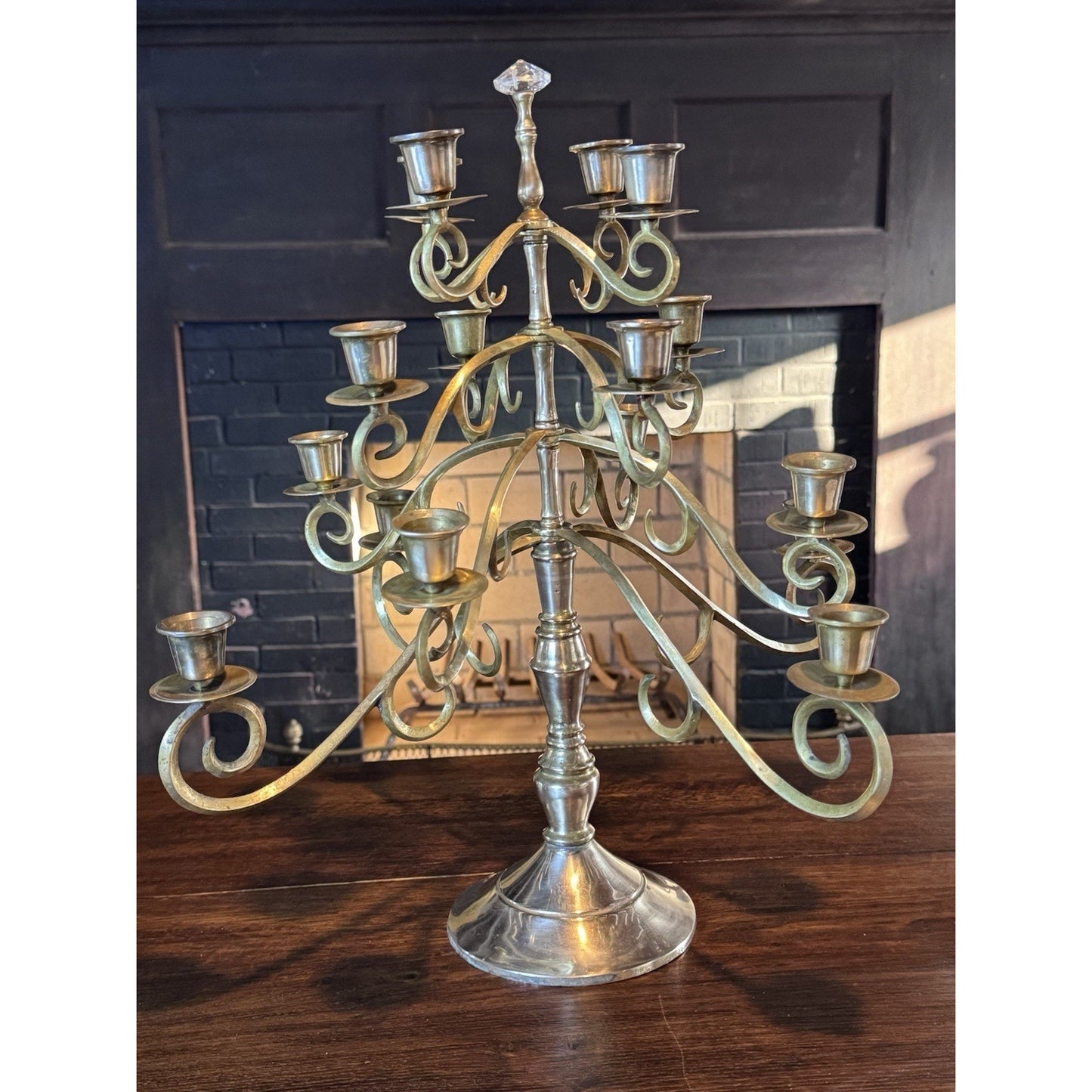 Vintage Candelabra Brass 16-Light 18.5” Scroll Taper Candle Holder Centerpiece