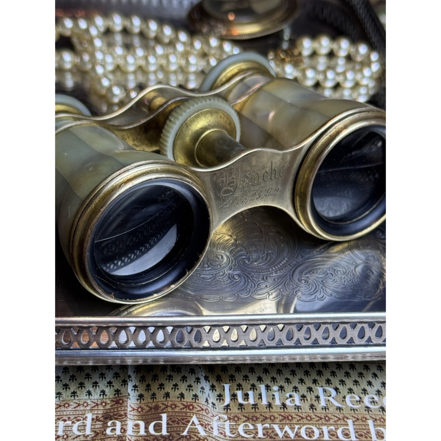 Antique Lemaire Paris Mother of Pearl Opera Glasses Binoculars Blanche CLEANED!