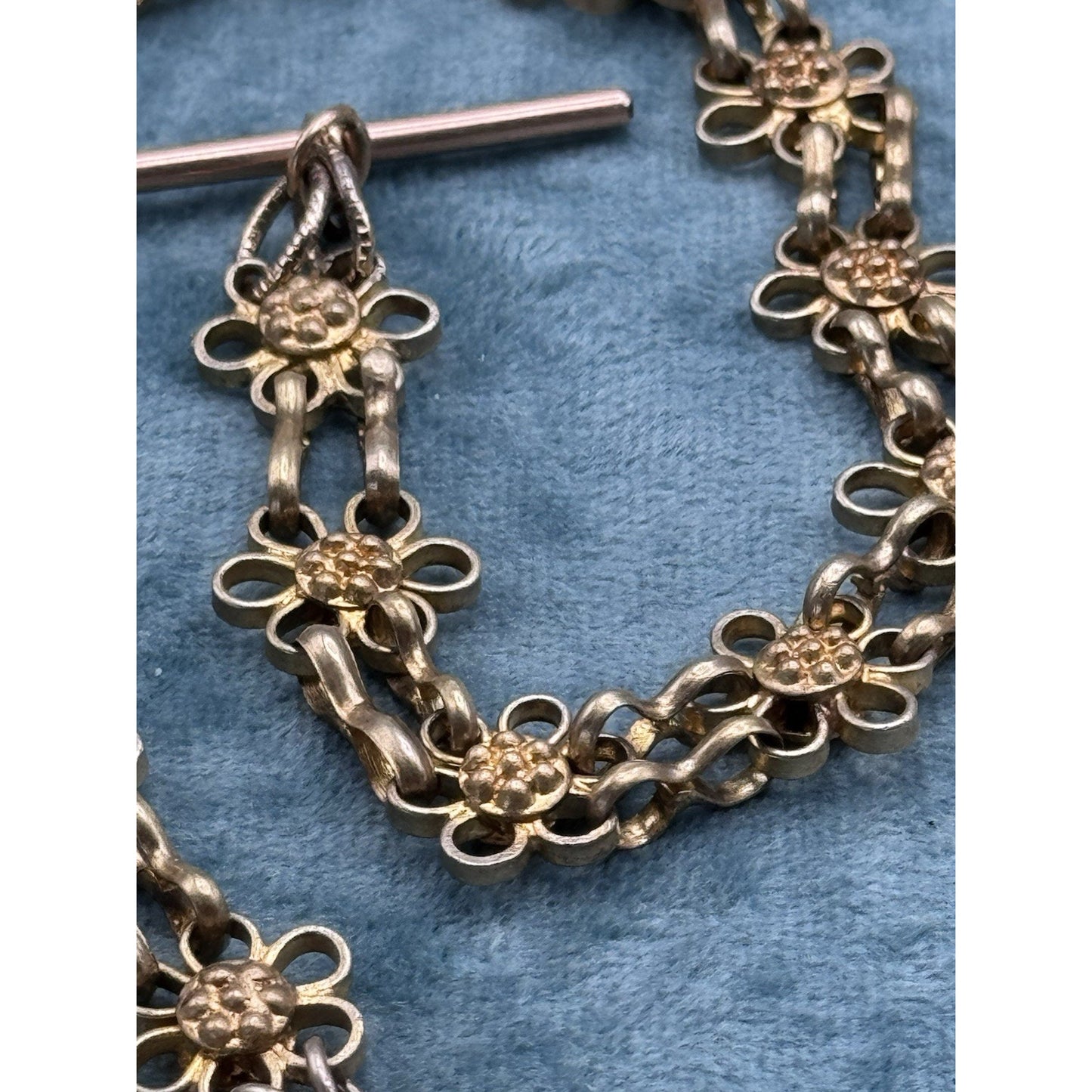 Antique Victorian Floral Link Watch Chain Rose Gold Filled T Bar Dog Clip