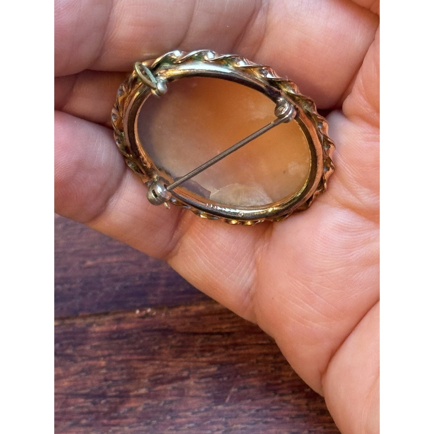Vintage 12K Gold-Filled Left Facing Carved Shell Cameo Brooch Pendant