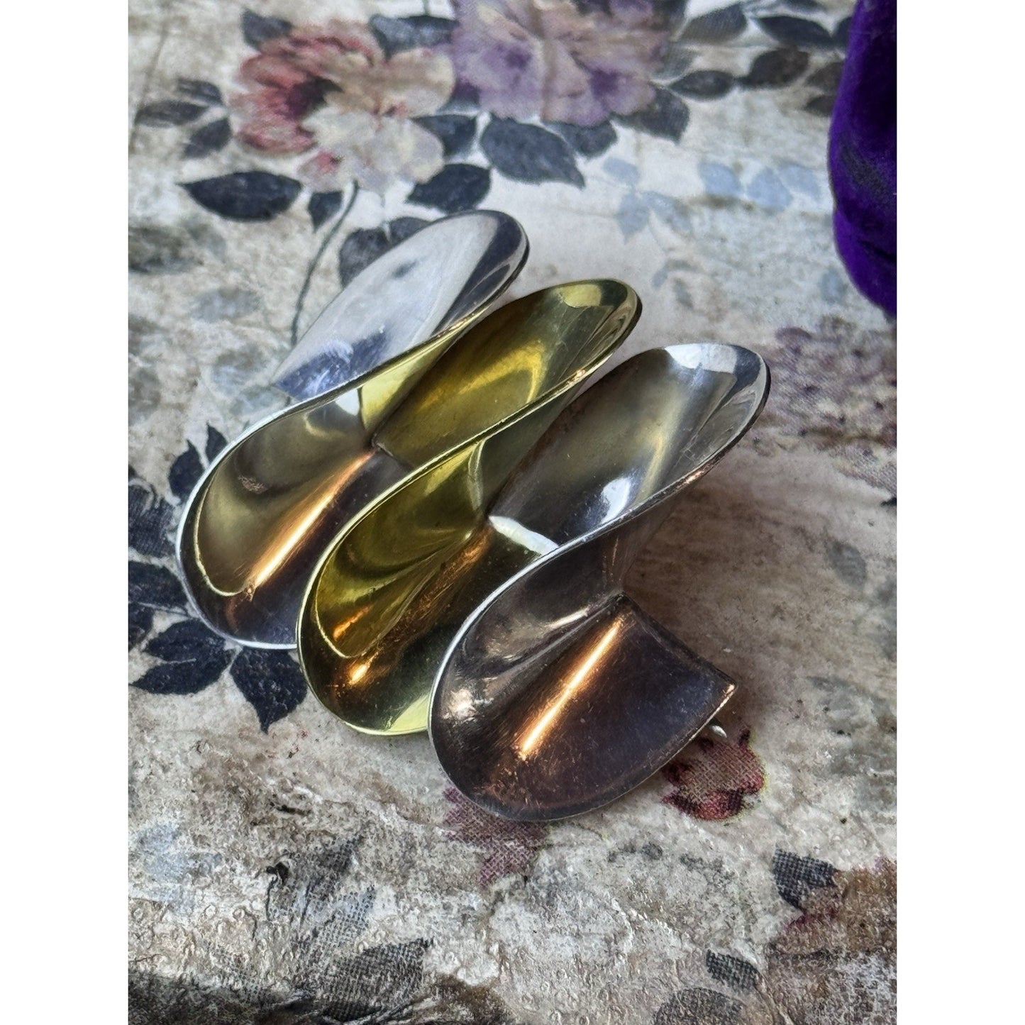 Modernist Sterling Silver Vermeil Brooch Mexico 925 Abstract Pin 2” Vintage