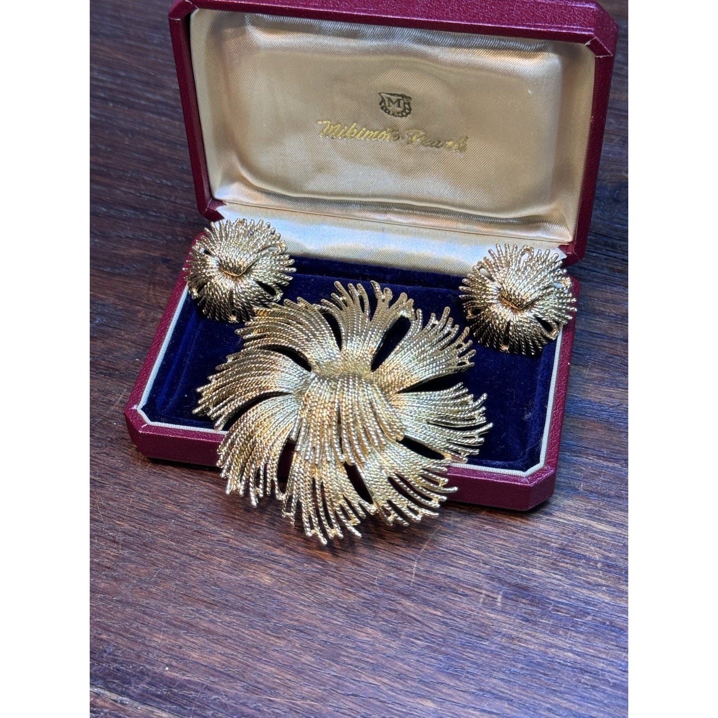 Vintage Monet Goldtone Brooch & Clip-On Earrings Set