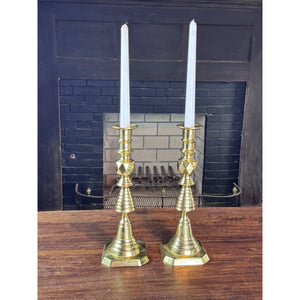 Brass Victorian Style Beehive Candlesticks Push-Up Made in England 11.5” Pair