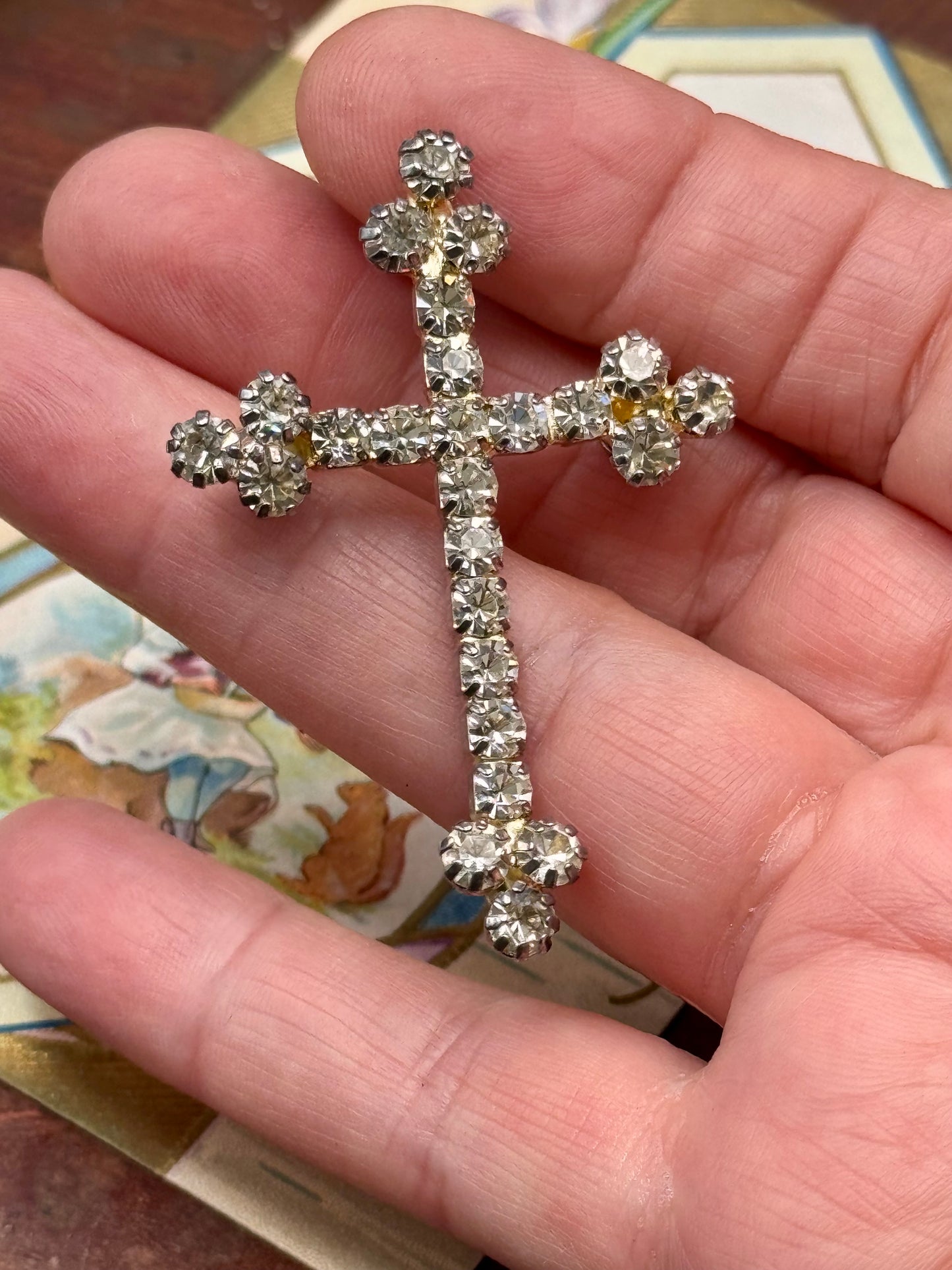 Vintage Rhinestone Cross Brooch Silvertone 2.125” Statement Pin