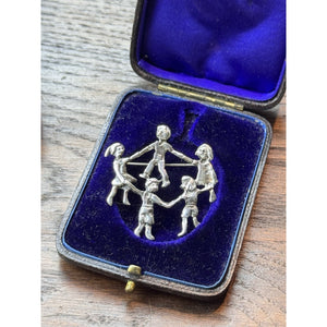 Sterling Brooch Children Dancing Circle 925 Silver Mexico 1.5” Figural Pin