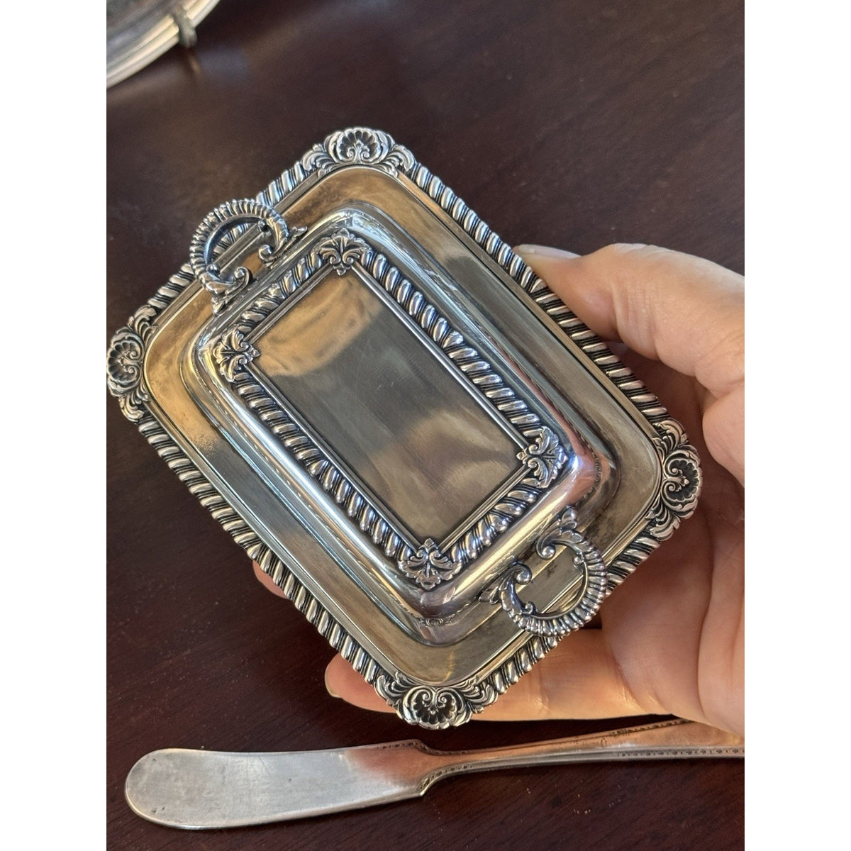 Silverplate Miniature Butter Dish With Lid & Spreader Vintage Set #A 4.5”