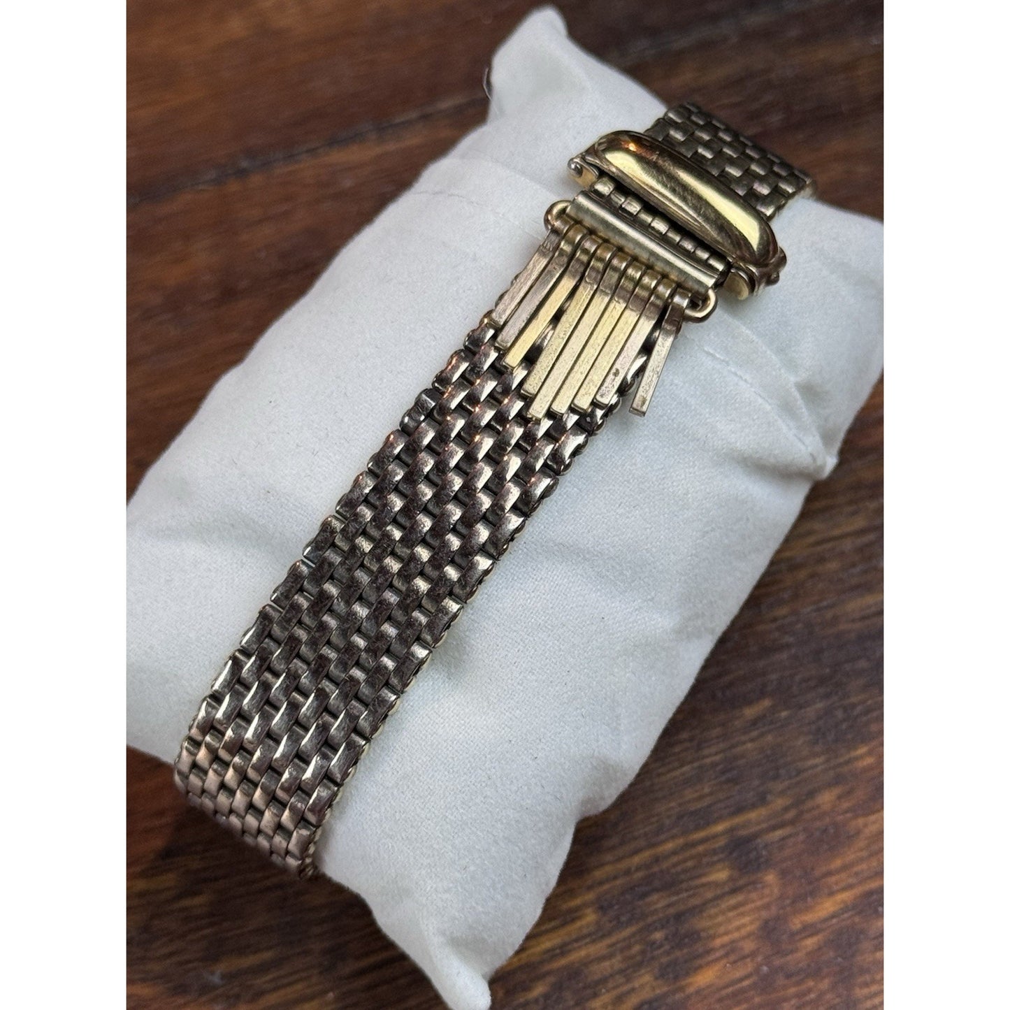Vintage 1940s Kreisler Mesh Buckle Bracelet Red Glass Rhinestones Goldtone 7”