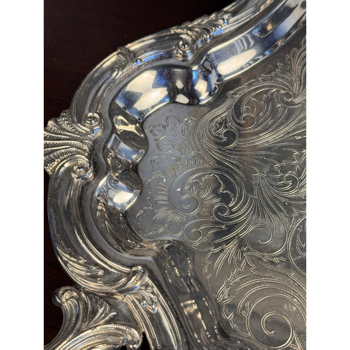 Silverplate Serving Tray Footed Handled Shell Motif Large Decorative