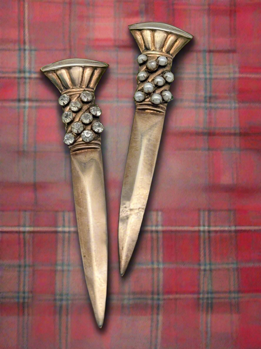 Vintage Kilt Pin Set STERLING Vermeil Broad Sword Design Adorned RARE SET