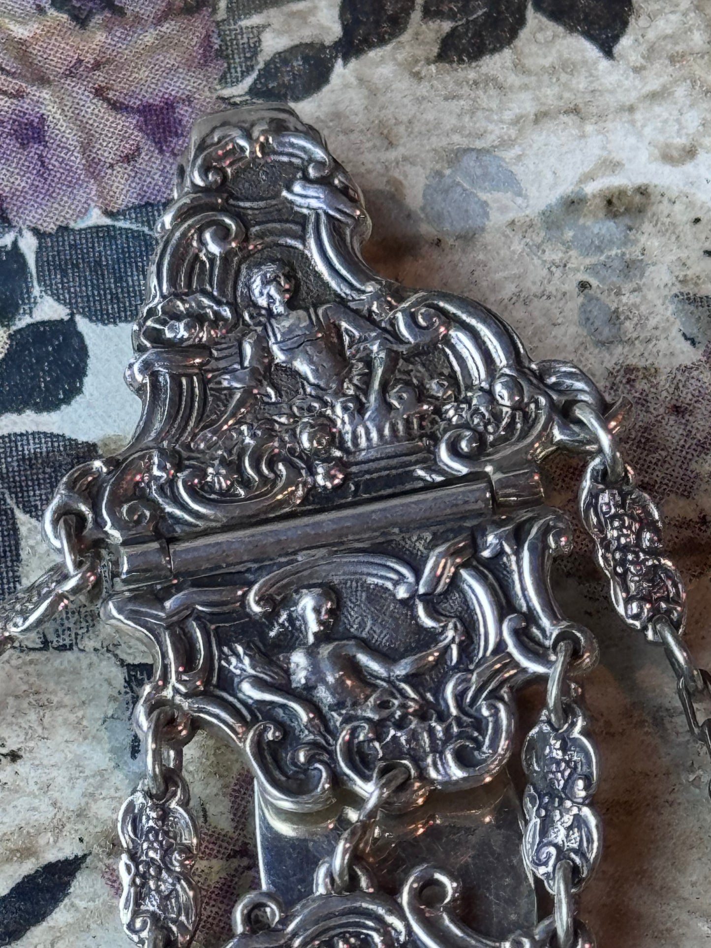 Antique Sterling Silver Chatelaine Mirror Needle Case Thimble 1911 Birmingham 8”