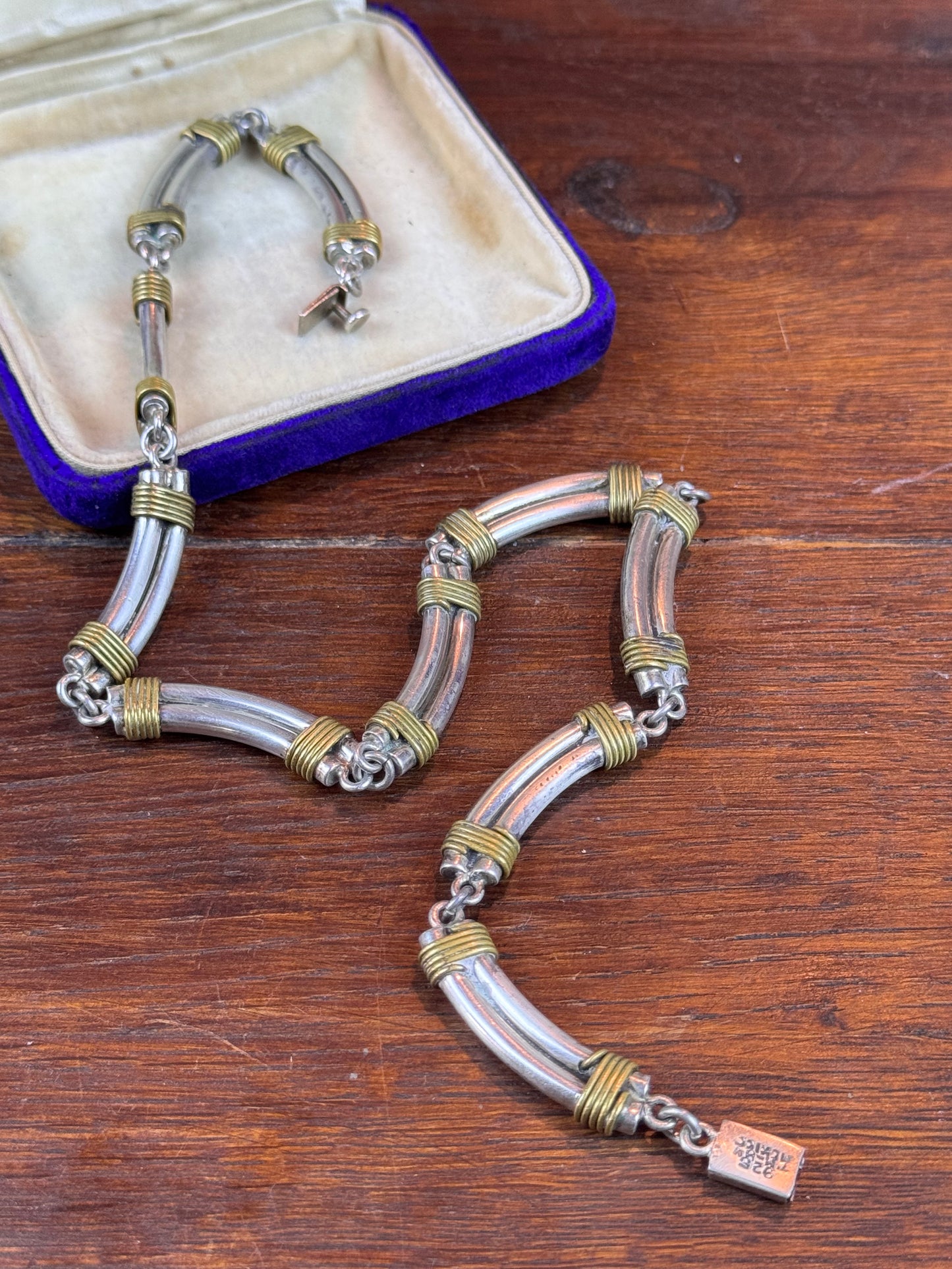 Vintage Mexico 925 Sterling Silver Two-Tone Link Necklace TM-84 17” 74.8g