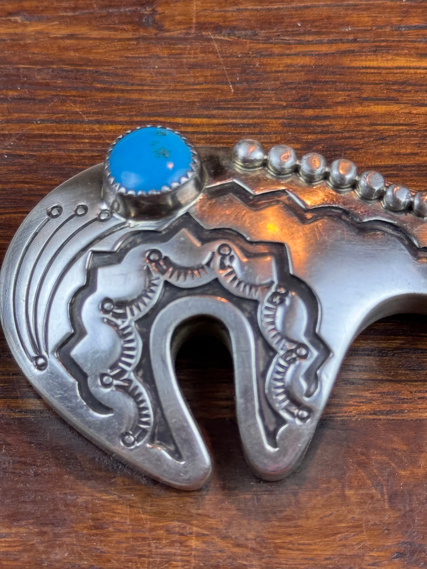 Navajo Jerry Roan Sterling Silver Turquoise Bear Lariat Pendant Vintage 2.5”