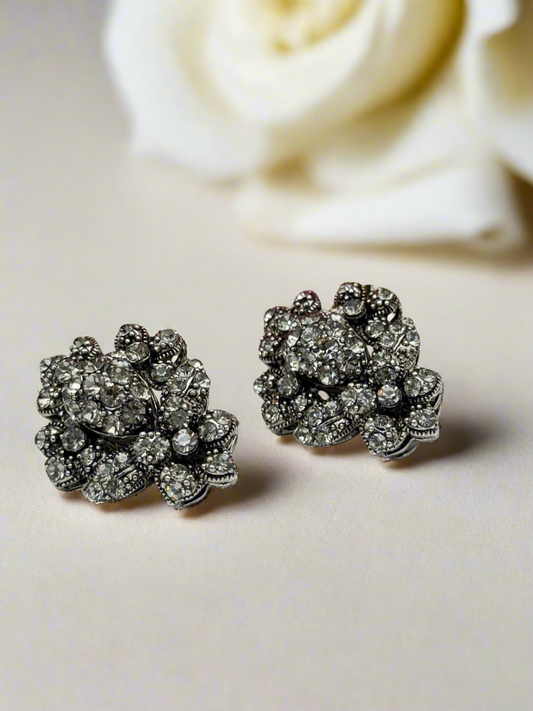 Vintage JHS Pair Rhinesetone Clip On Earrings