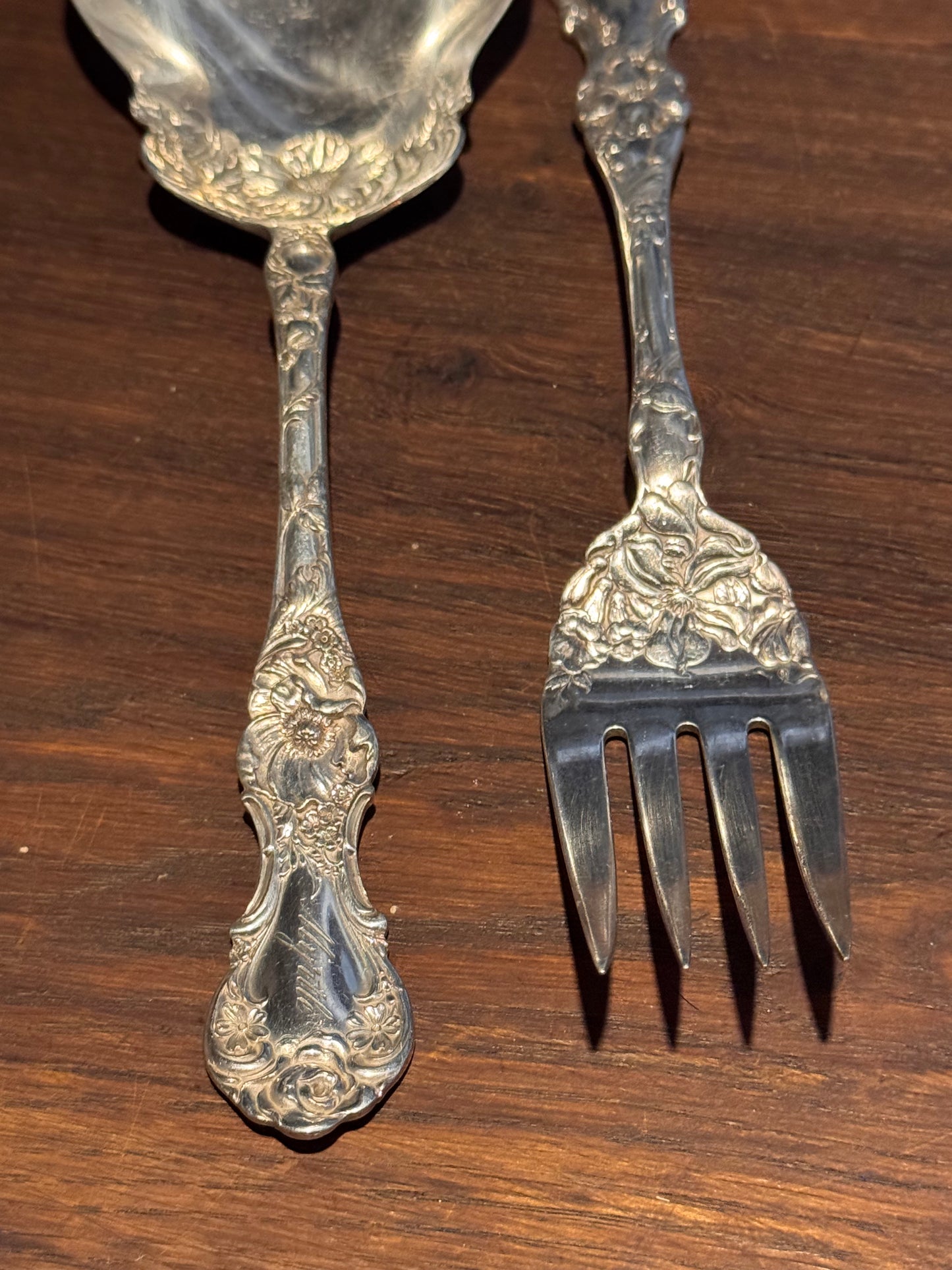 Antique Wallace Silverplate Serving Set Myrtle Engraved Spoon Fork Floral