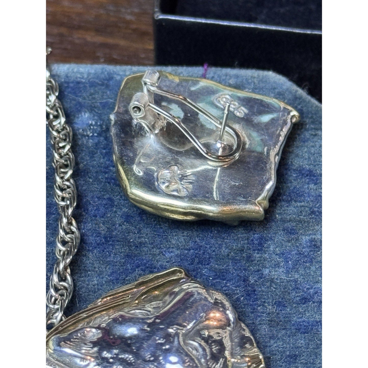 Sterling 925 Leopard Necklace Earrings Set Panther Big Cat Artisan Statement