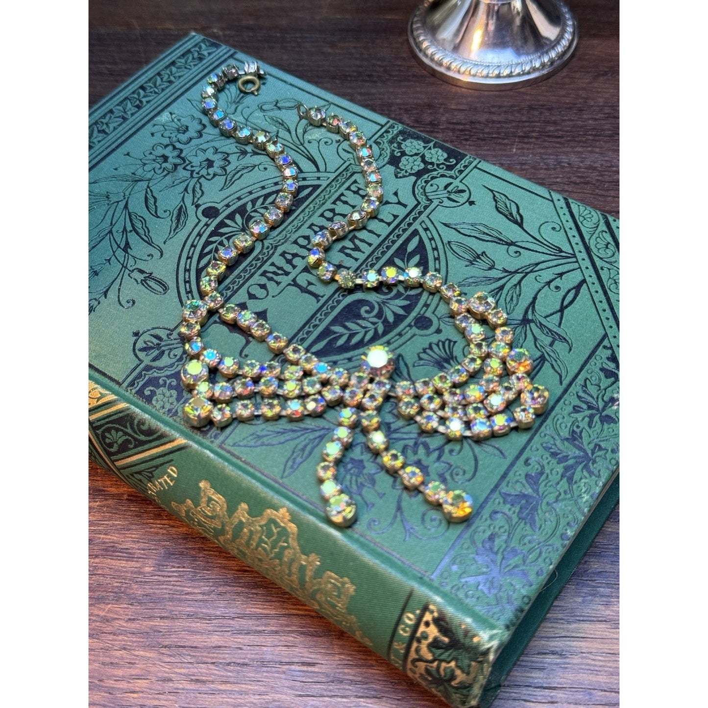 Vintage Butterfly Necklace Aurora Borealis Rhinestone Statement 15”