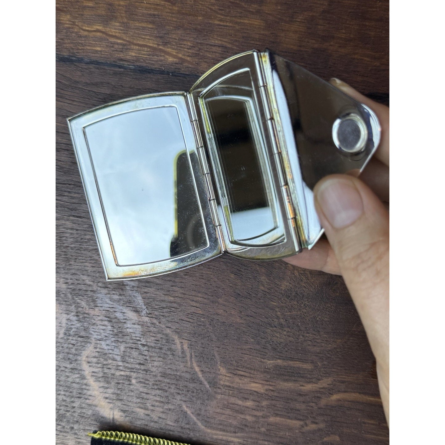 Vintage Silverplate Envelope Pocket Mirror Folding Compact Travel Mirror