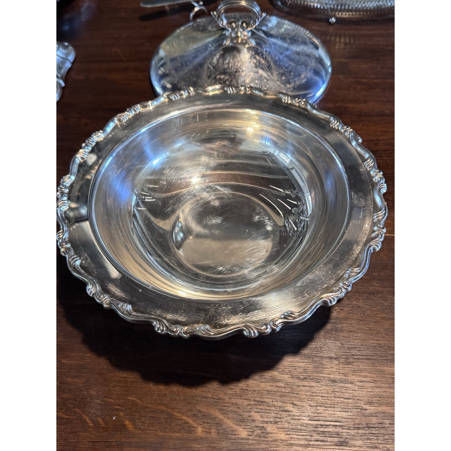 Silverplate Footed Bowl WM Rogers Covered Serving Dish Pyrex 1.5 Qt VINTAGE