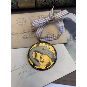 Lucite Flamingo Head Pendant Ornament Gold Foil Black Vintage 2.25