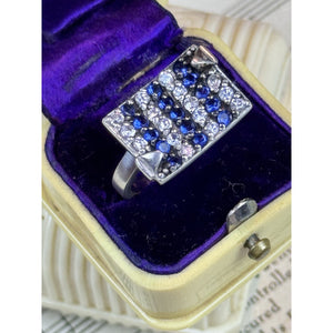 Sterling Silver Blue Clear Rhinestone Statement Ring Vintage 925 Size 7