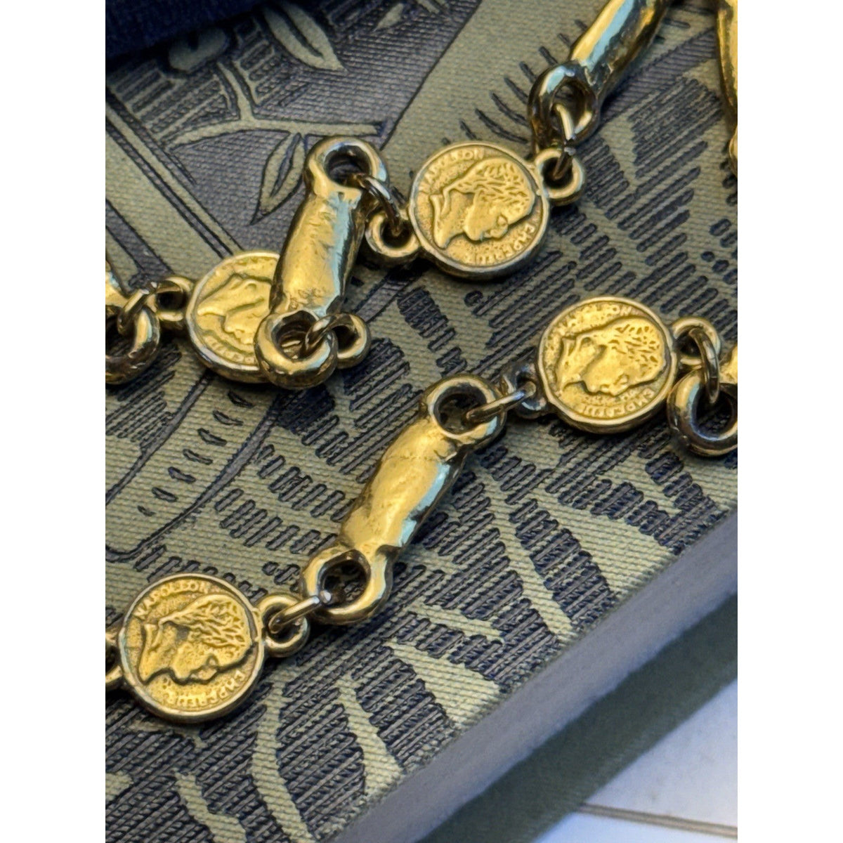 Goldtone Necklace Napoleon Coin Bar Link Chain Vintage Long Layering Sautoir 62”