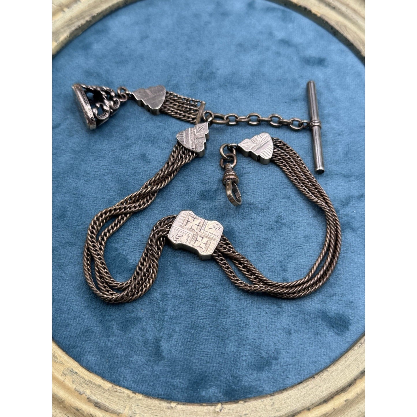 Antique Victorian Gold Filled Double Albert Pocket Watch Chain Fob PMG Mono