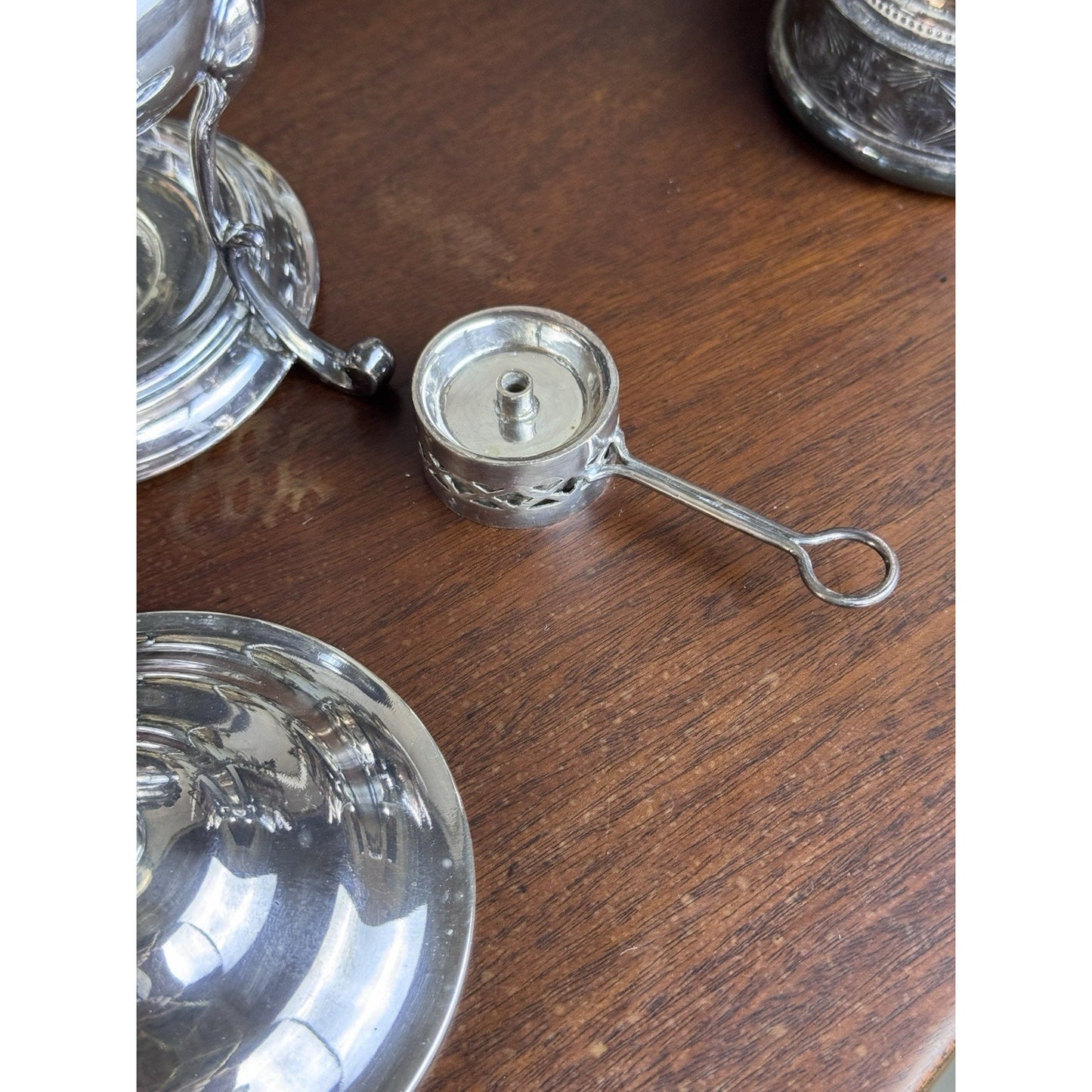James Dixon & Sons English EPNS Silver Plate Egg Coddler Spirit Stove 7” Vintage