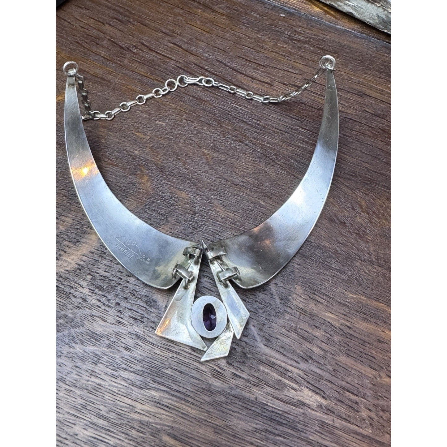 Vintage SUNRISE Necklace Sterling Southwestern Purple Stone Collar 16.5”