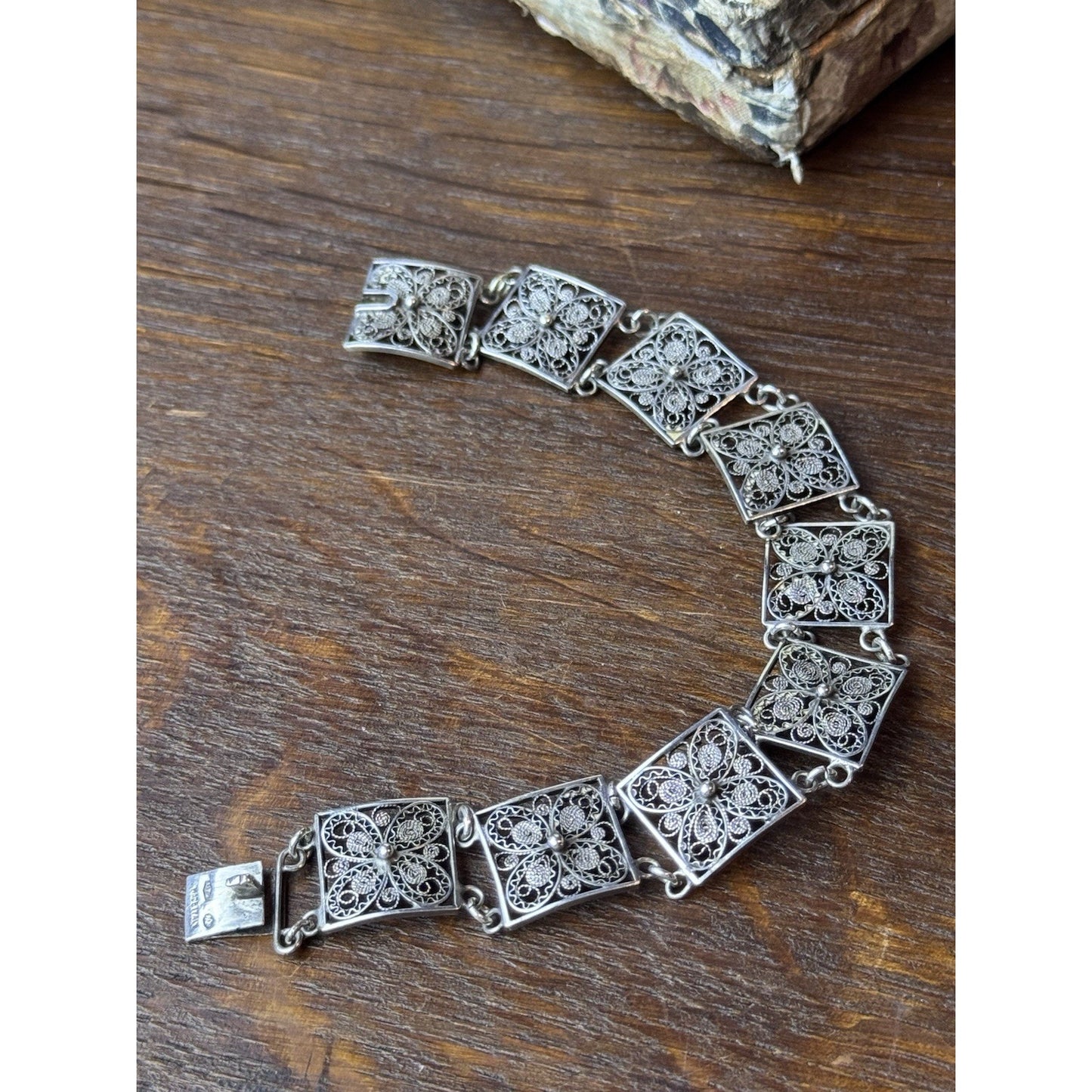 800 Silver Bracelet Filigree 6.75” Floral Link Made Italy VINTAGE