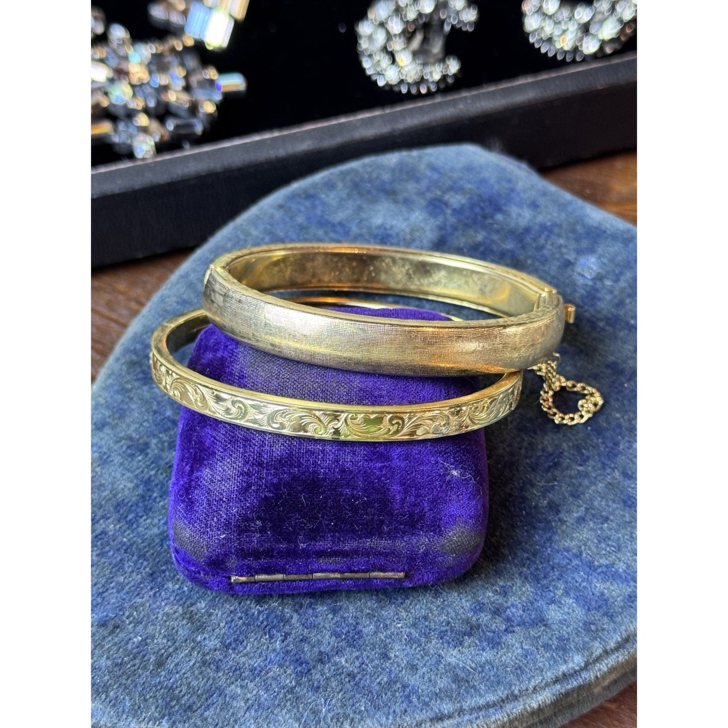 Goldtone Bangle Bracelets LOT of 2 Textured Etched Antique Style VINTAGE
