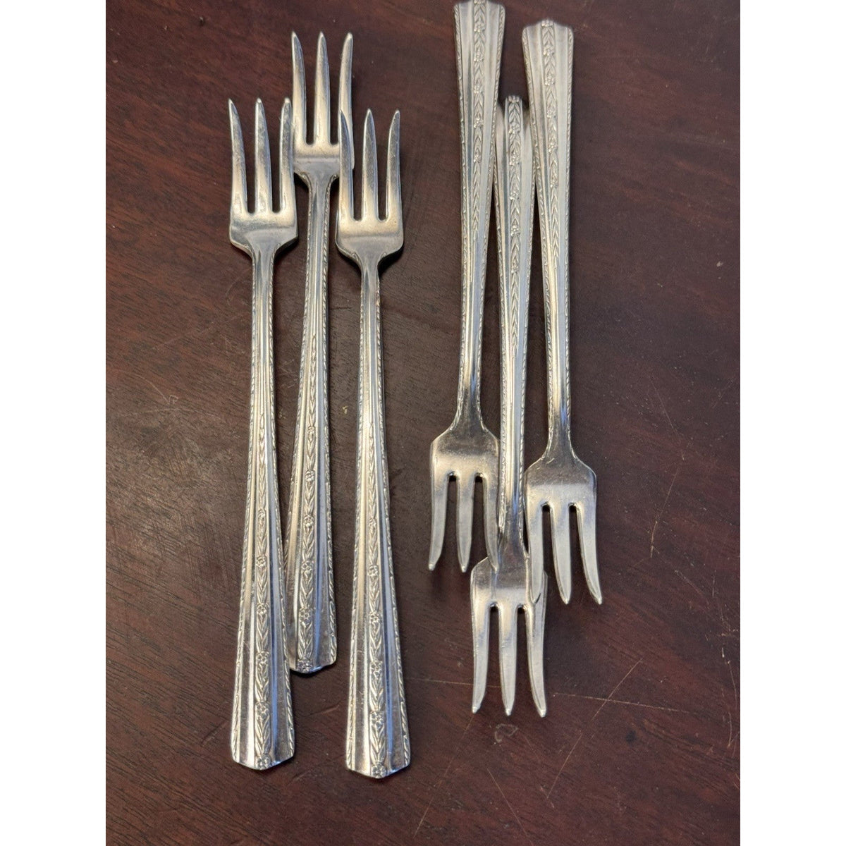 Vintage Cocktail Forks Set 6 Wallace Silverplate Floral Pattern