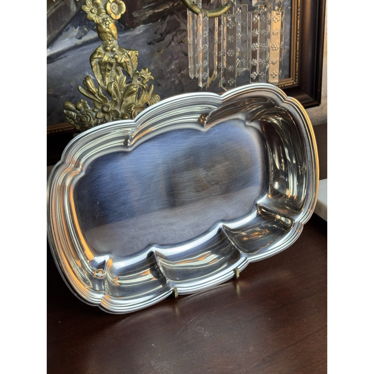 Vintage Silverplate Serving Bowl Scalloped Rectangular Dish 11.5” x 8”