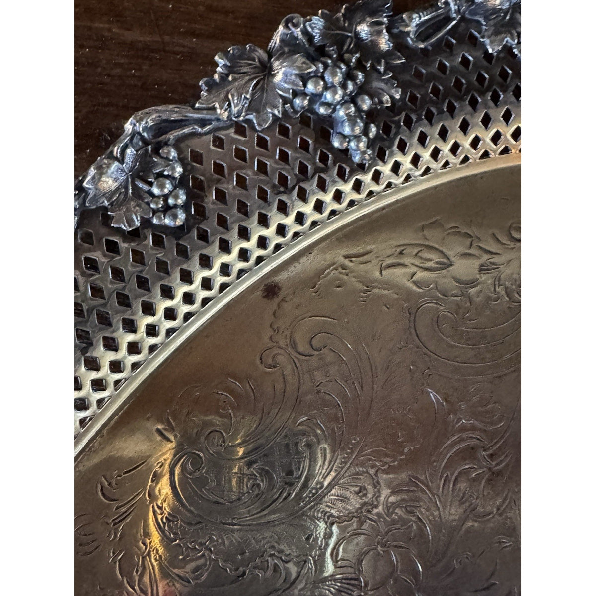 Antique Sheffield Silverplate Oval Serving Tray Footed Reticulated 28” Handles