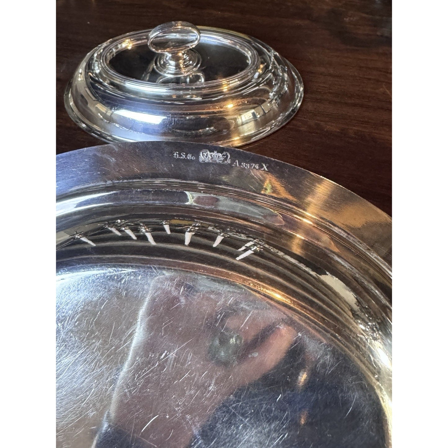 Silverplate Covered Serving Dish on Nickel with Removable Handle