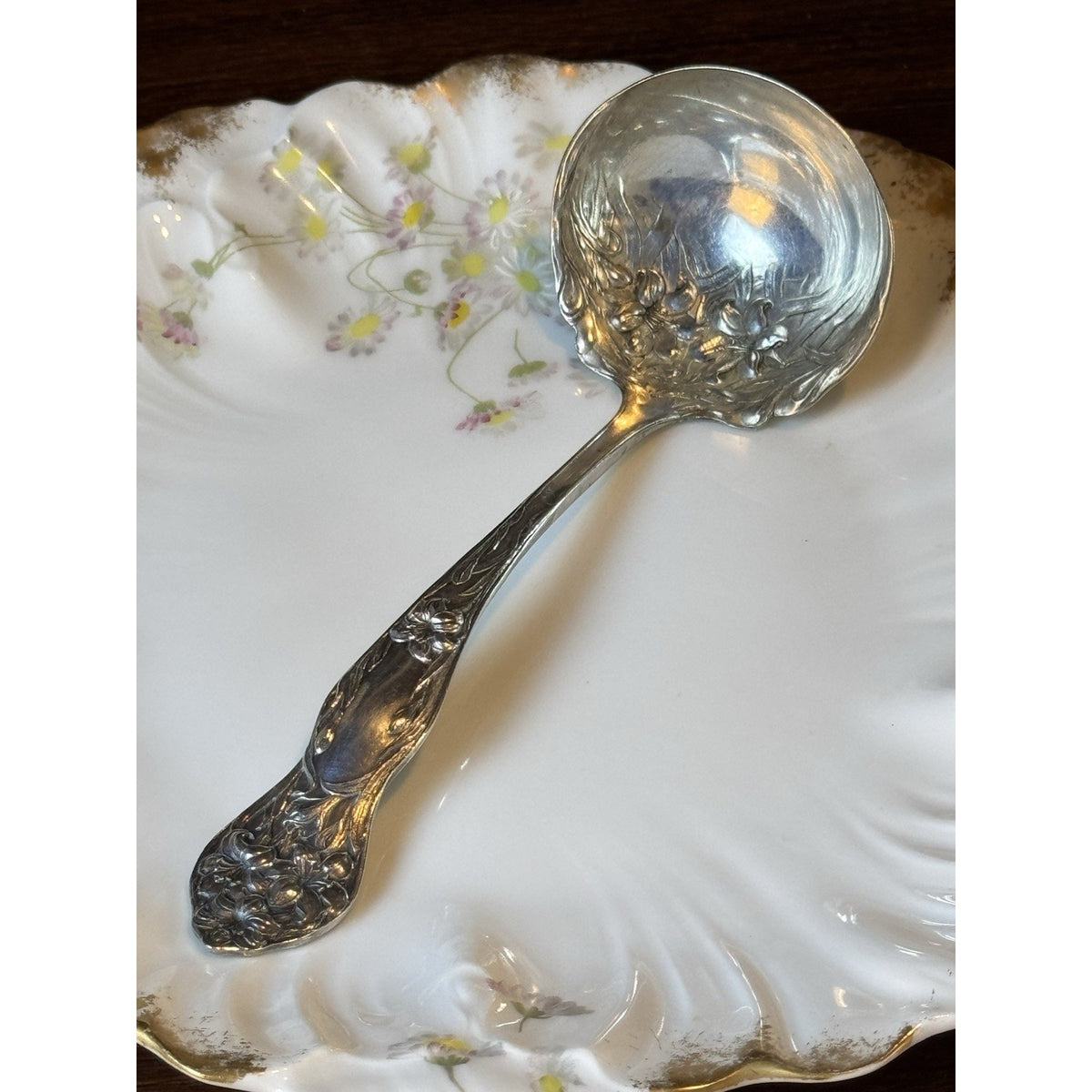 Silverplate Ladle Stratford Silver Co Art Nouveau Floral Antique 7”