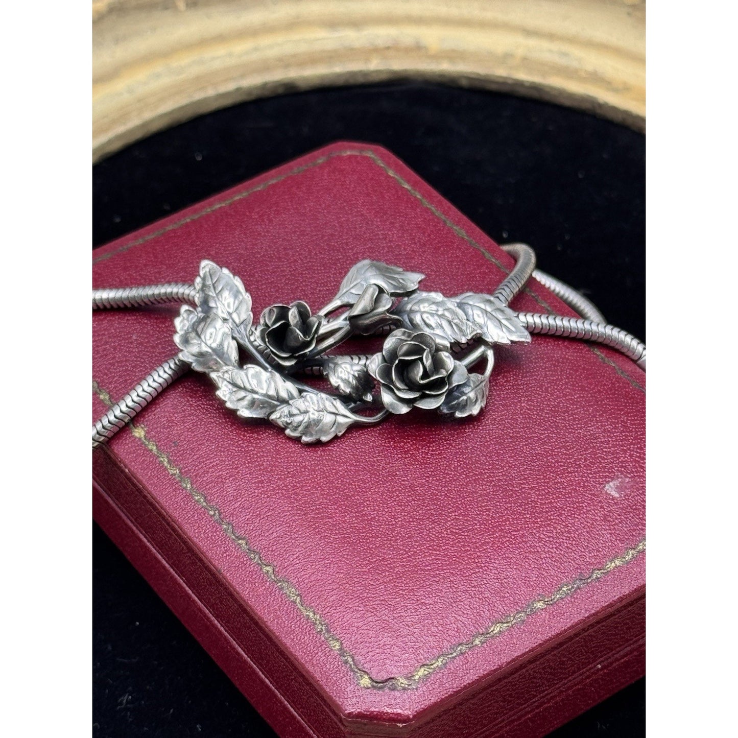 Sterling Danecraft Rose Slide Pendant Necklace Snake Chain Vintage Floral 14.5”