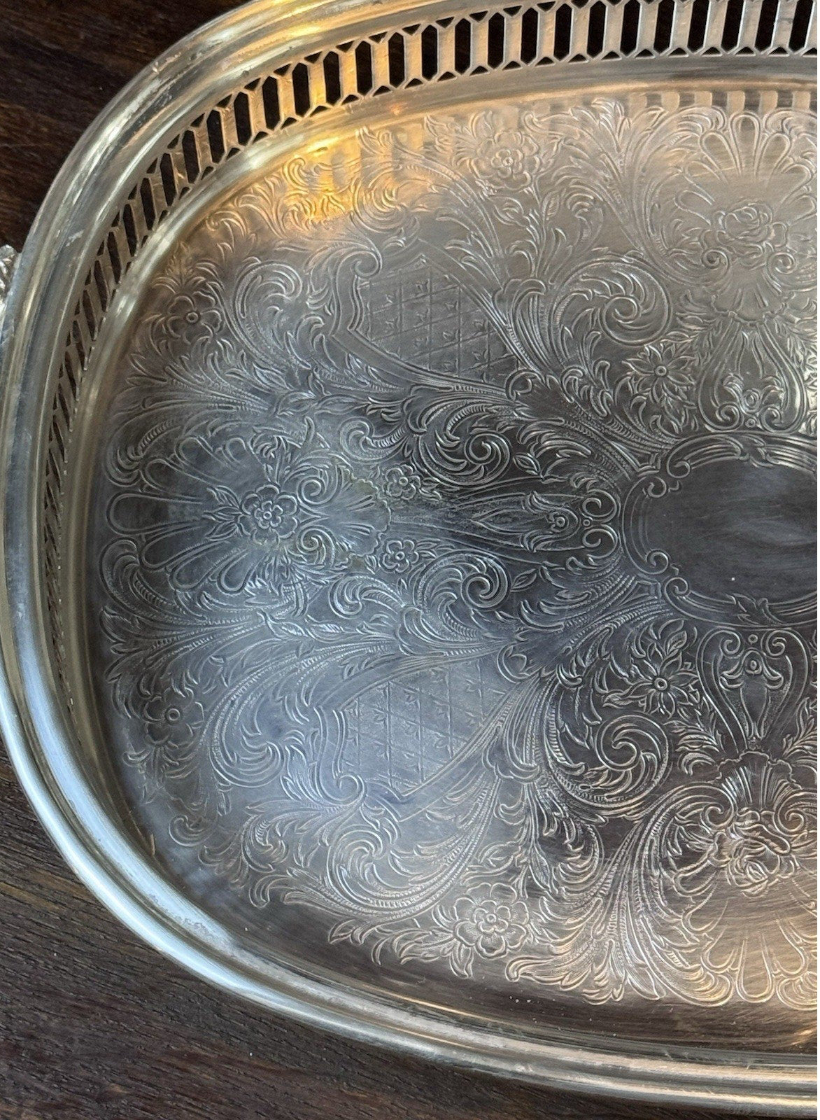 Silverplate Gallery Tray Footed Handled Wallace Ornate Serving Vanity 14”