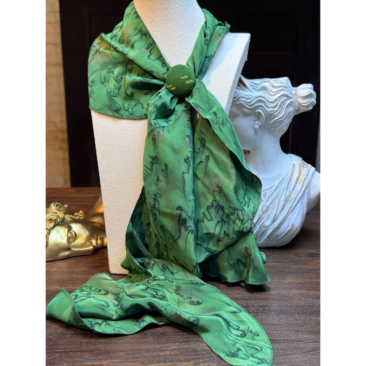 Vintage KRISKA Hand Painted Silk Scarf & Matching Scarf Clip Wearable Art
