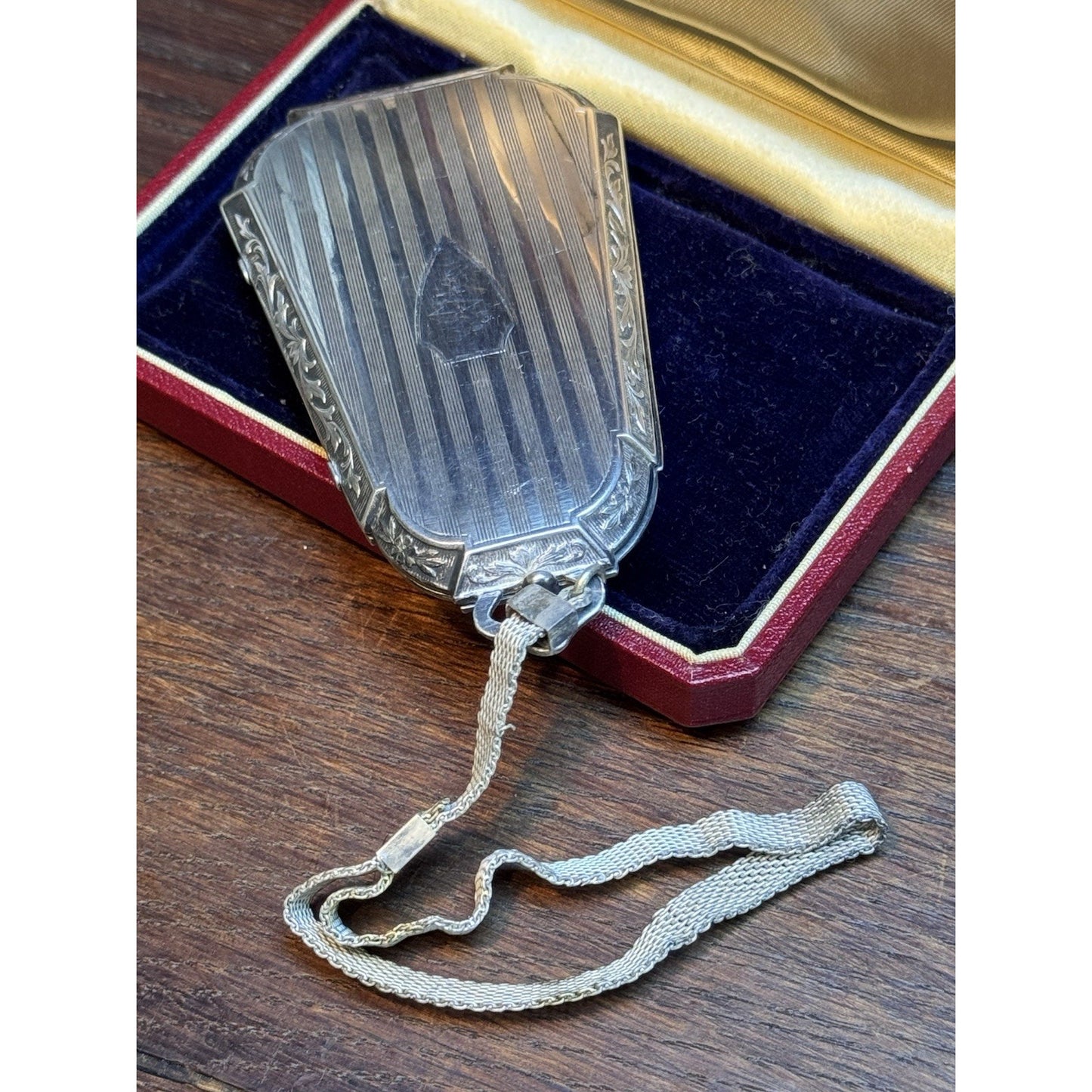 Vintage Art Deco Silverplate Compact Wristlet Mirror No Monogram 1920-30