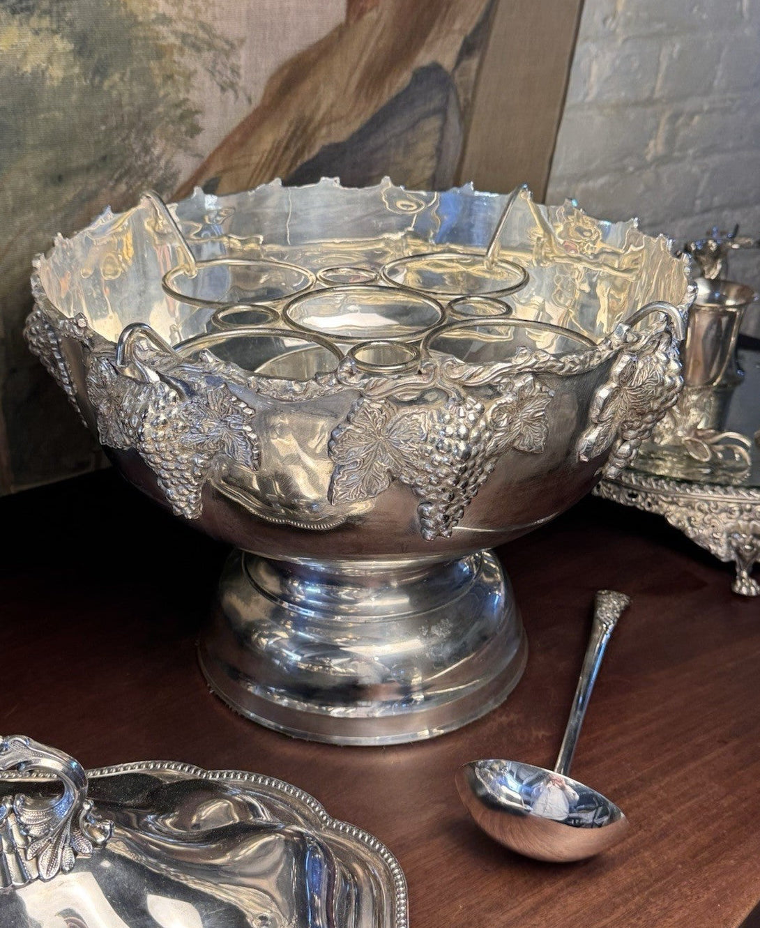 Vintage Silverplate Punch Bowl Grape Wine Champagne Cooler 15.5”