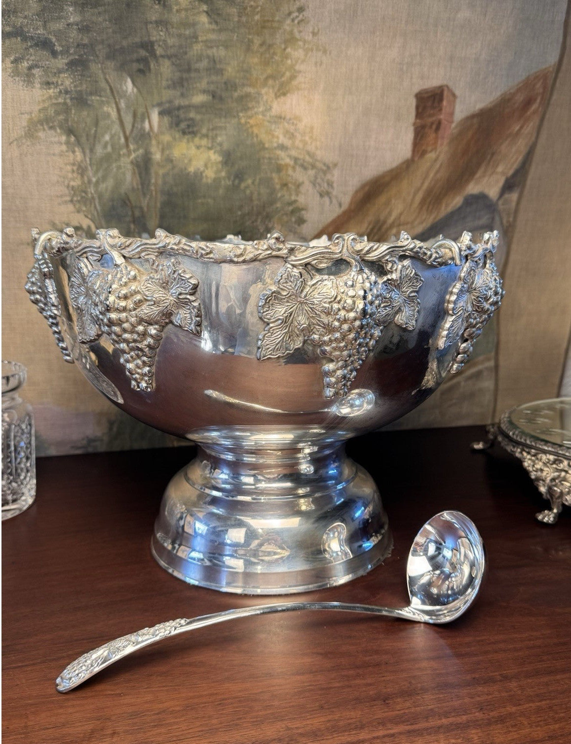 Vintage Silverplate Punch Bowl Grape Wine Champagne Cooler 15.5”