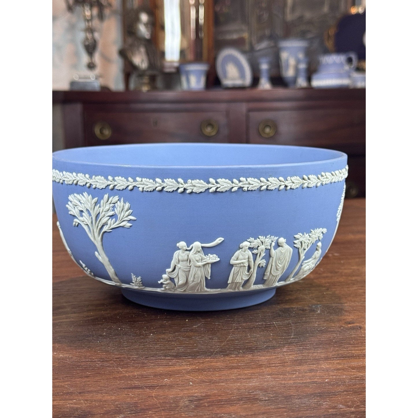 Vintage Wedgwood Jasperware Bowl Blue White Classical Figures England 8”