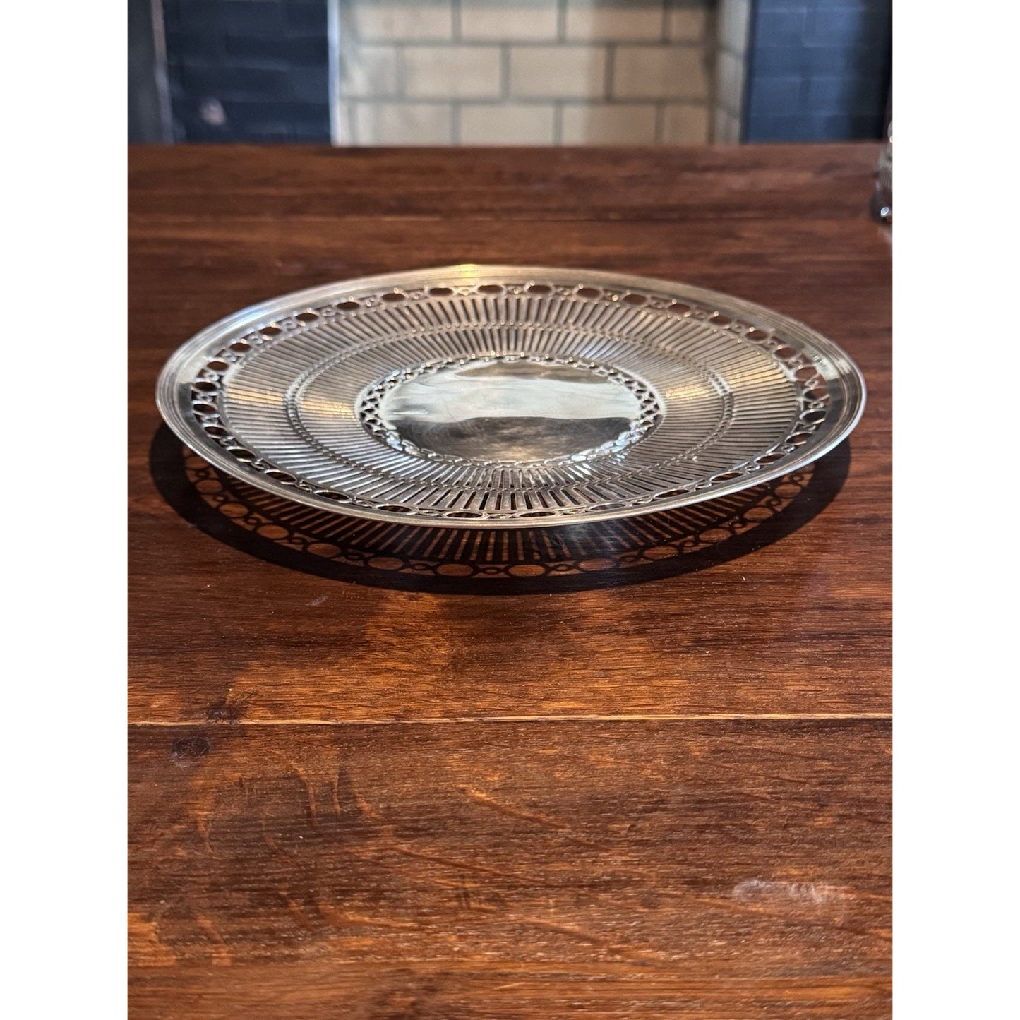 Silverplate Cake Plate Pierced Petit Fours Serving Plate Meriden 10” Vintage