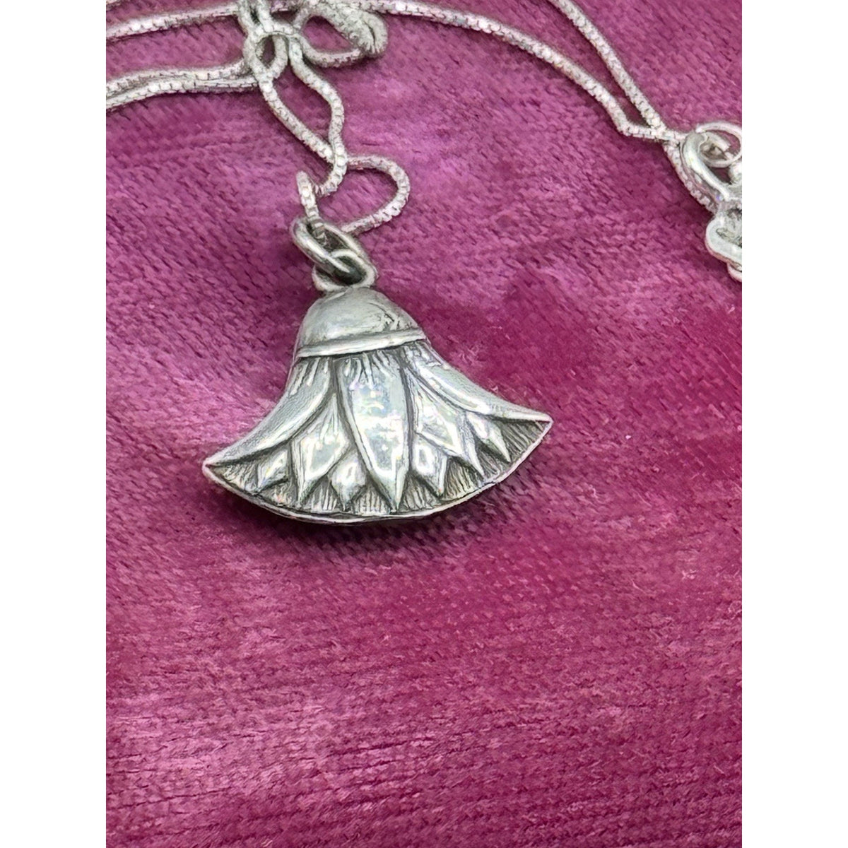 Egyptian Lotus Pendant Necklace Sterling Silver Delicate Chain 18”