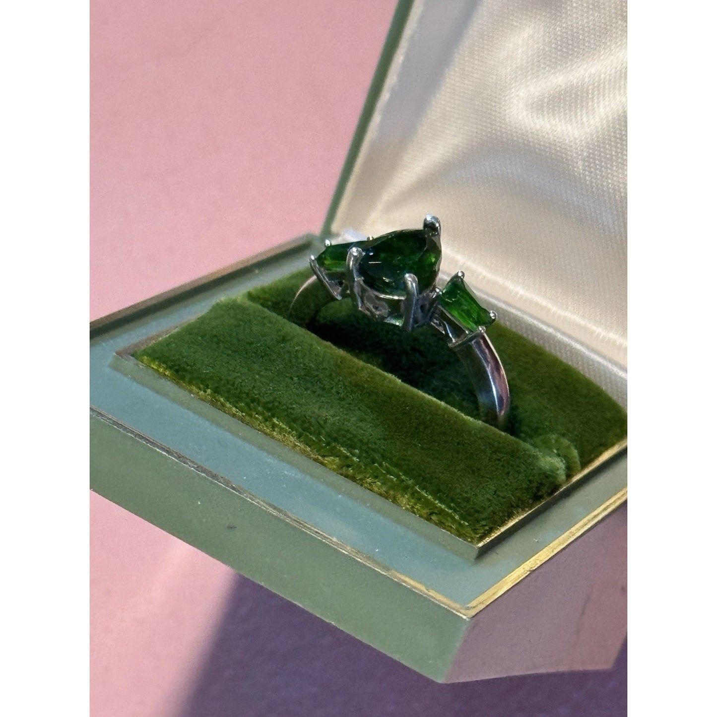Vintage BBJ Sterling Silver Green Rhinestone Ring – Size 9.75