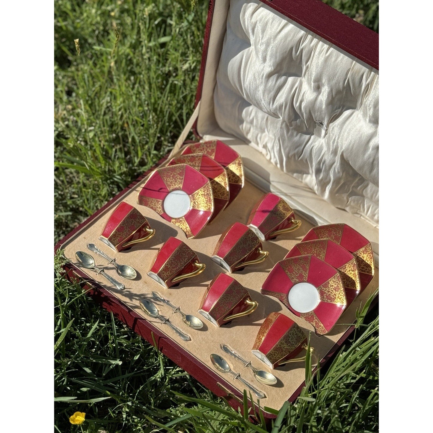 ART DECO Picnic Boxed GIFT Tea Set Sterling Spoons Mappin & Webb & Royal Doulton